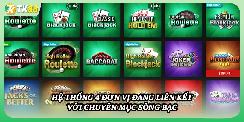 Hệ thống 4 đơn vị đang liên kết với chuyên mục sòng bạc